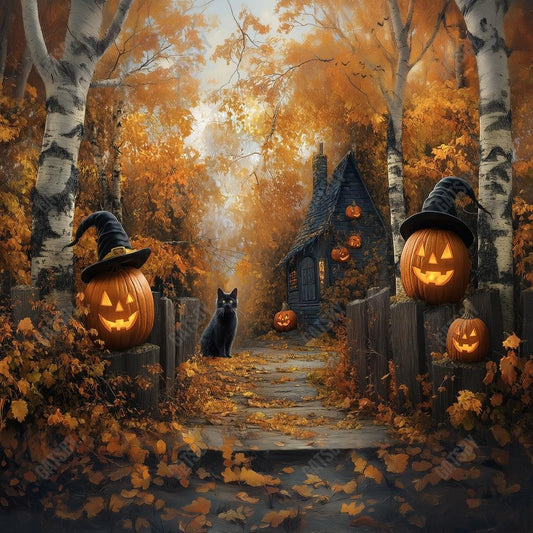 Gatsby Halloween Forest Witch Cottage Photography Backdrop Gbsx-01206