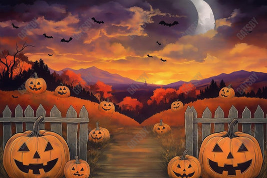 Gatsby Halloween Night Fence Path Photography Backdrop Gbsx-01173