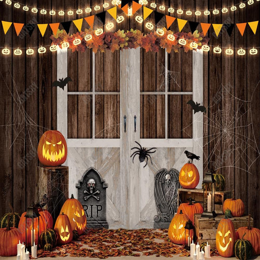 Gatsby Halloween Wooden White Door Photography Backdrop GBSX-00173