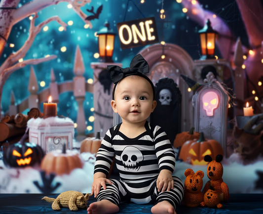 Halloween Happy 1st Birthday Backdrop