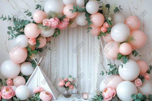 Gatsby Pink Floral Balloon Photography Backdrop Gbsx-00406