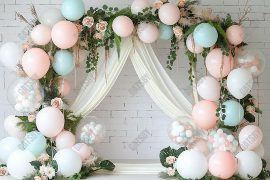 Gatsby Pink Floral Balloon Photography Backdrop Gbsx-00407