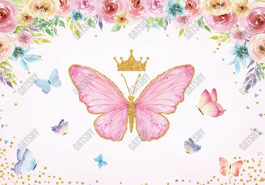 Gatsby Pink Floral Butterfly Photography Backdrop Gbsx-00495