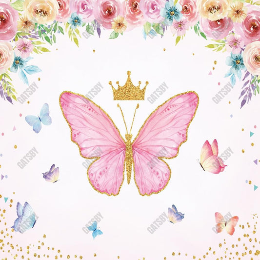 Gatsby Pink Floral Butterfly Photography Backdrop Gbsx-00495