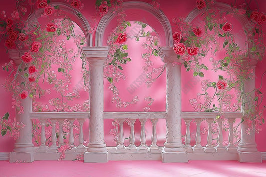 Gatsby Pink Princess Arched Floral Balcony Photography Backdrop Gbsx-01370