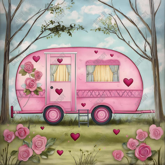Gatsby Pink Vintage Camper Photography Backdrop Gbsx-01395