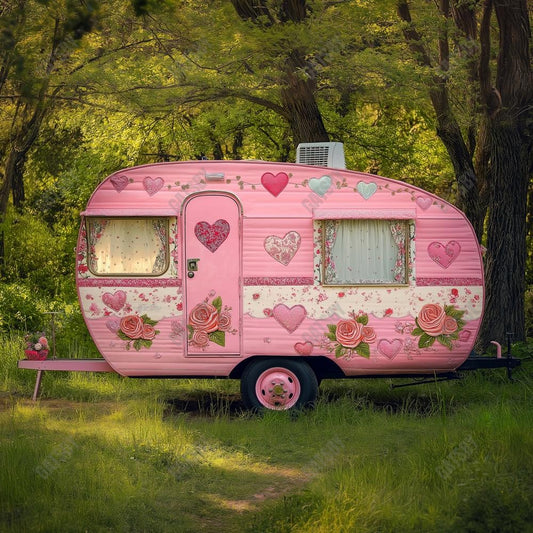 Gatsby Pink Vintage Camper Photography Backdrop Gbsx-01396