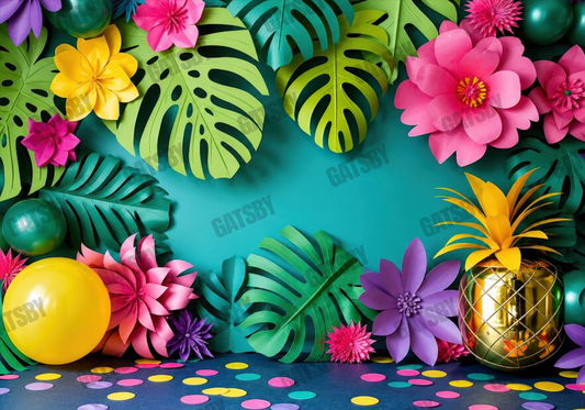 Tropical Paper Leaves & Flowers Backdrop