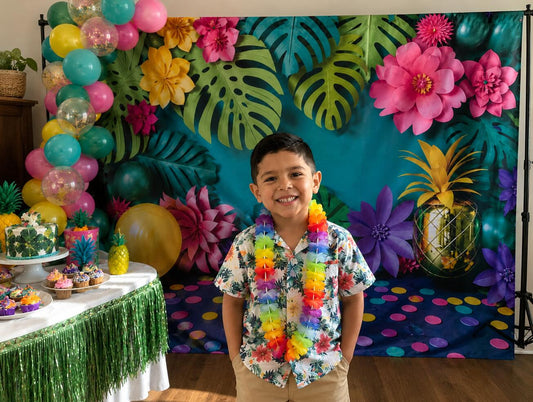 Tropical Paper Leaves & Flowers Backdrop
