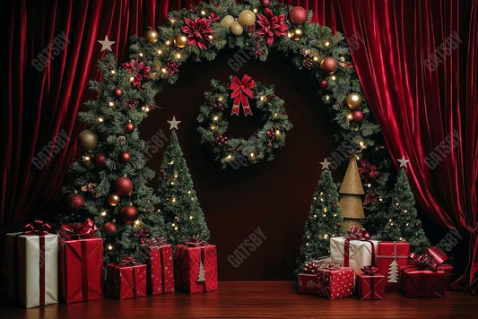 Gatsby Red Christmas Archway Curtain Photography Backdrop Gbsx-01112