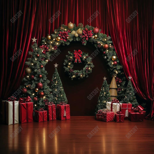 Gatsby Red Christmas Archway Curtain Photography Backdrop Gbsx-01112
