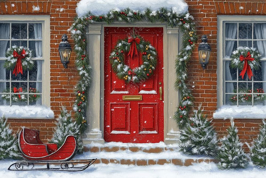 Gatsby Red Christmas Door Photography Backdrop Gbsx-01187