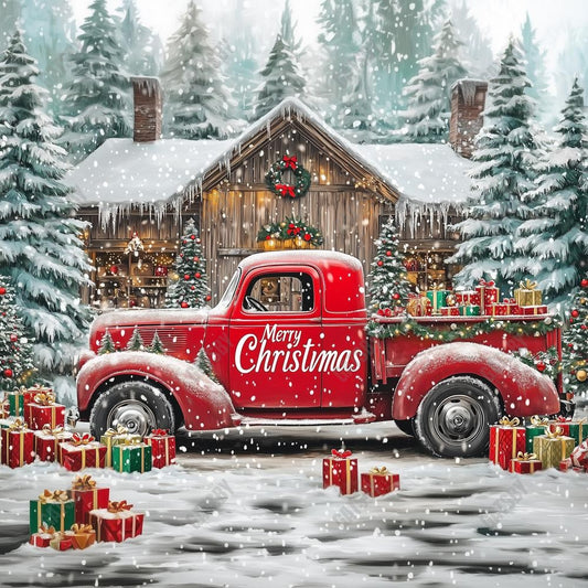 Gatsby Red Christmas Truck Photography Backdrop Gbsx-01153