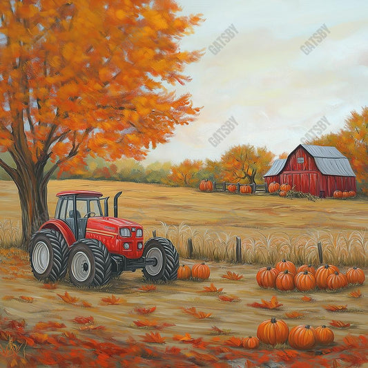 Gatsby Red Tractor On The Autumn Farm Photography Backdrop Gbsx-01171