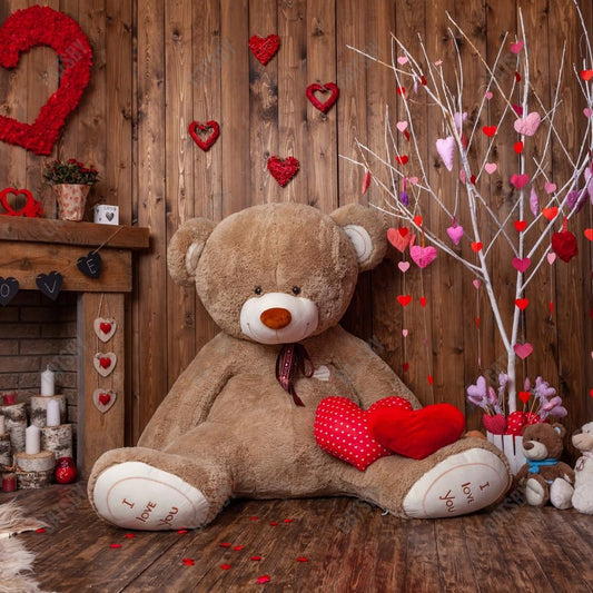 Gatsby Romantic Valentine Room Fireplace Teddy Bear Photography Backdrop Gbsx-01233