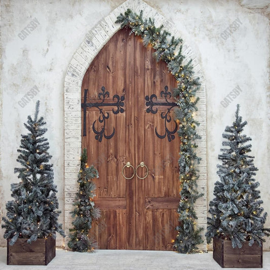 Gatsby Rustic Christmas Door Photography Backdrop Gbsx-00538
