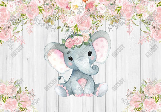 Gatsby Rustic White Wood Floral  Elephant Photography Backdrop Gbsx-00498