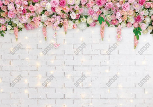 White Brick Wall Flowers Photography Backdrop