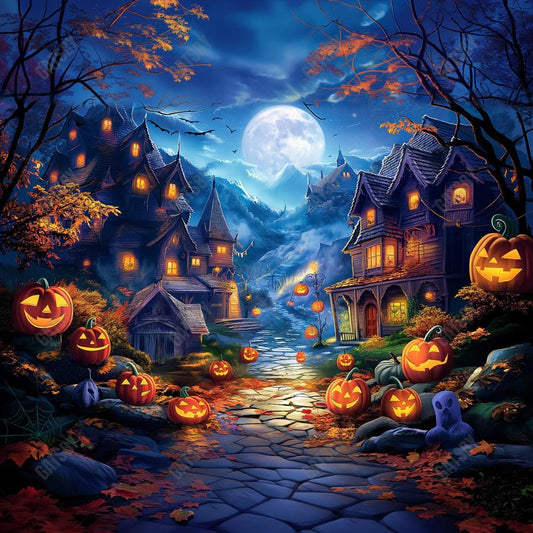 Gatsby Scary Halloween Village Night Photography Backdrop Gbsx-00616