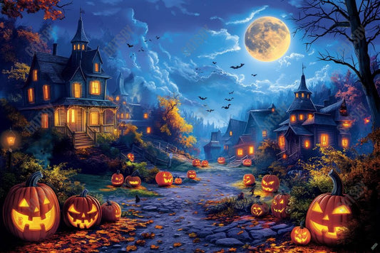 Gatsby Scary Halloween Village Night Photography Backdrop Gbsx-00617