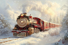 Gatsby Snowy Winter Christmas Train Photography Backdrop Gbsx-01124