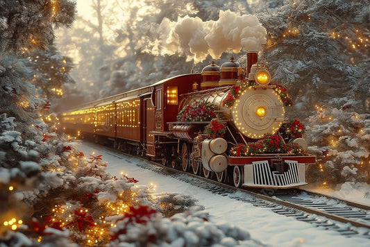 Gatsby Snowy Winter Christmas Train Photography Backdrop Gbsx-01125