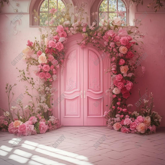 Gatsby Spring Pretty Pink Flower Door Photography Backdrop Gbsx-01345