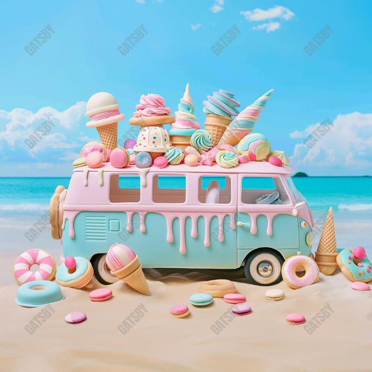 Gatsby Summer Seaside Ice Cream Car Photography Backdrop Gbsx-00384