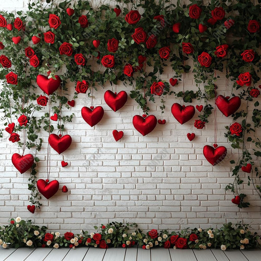 Gatsby Valentine Brick Wall With Floral And Hearts Photography Backdrop Gbsx-01301