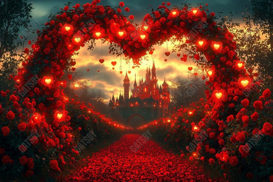 Gatsby Valentine Heart Arched Floral Castle Photography Backdrop Gbsx-01408