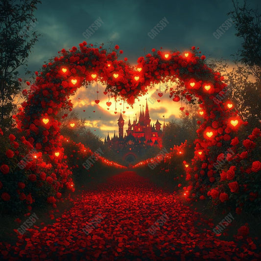 Gatsby Valentine Heart Arched Floral Castle Photography Backdrop Gbsx-01408