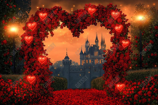 Gatsby Valentine Heart Arched Floral Castle Photography Backdrop Gbsx-01409