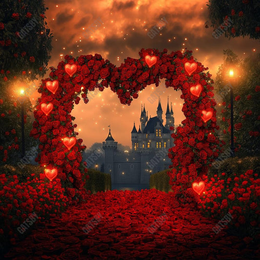 Gatsby Valentine Heart Arched Floral Castle Photography Backdrop Gbsx-01409