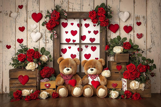 Gatsby Valentine I Love Bears Wooden Wall Floral Photography Backdrop Gbsx-01365
