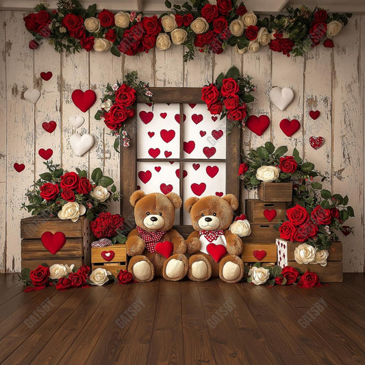 Gatsby Valentine I Love Bears Wooden Wall Floral Photography Backdrop Gbsx-01365