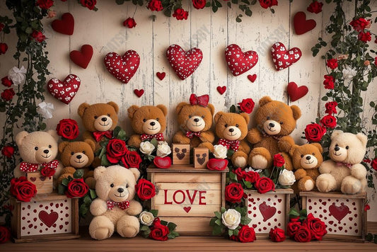 Gatsby Valentine I Love Bears Wooden Wall Floral Photography Backdrop Gbsx-01366