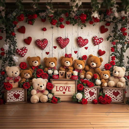 Gatsby Valentine I Love Bears Wooden Wall Floral Photography Backdrop Gbsx-01366