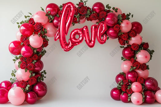 Gatsby Valentine Love Balloon Arch With Roses Photography Backdrop Gbsx-01414
