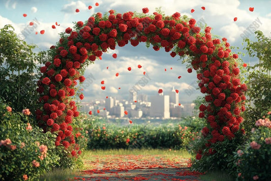 Gatsby Valentine Outdoor Flower Arch Red Roses Photography Backdrop Gbsx-01335