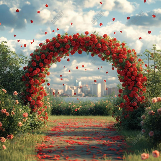 Gatsby Valentine Outdoor Flower Arch Red Roses Photography Backdrop Gbsx-01335
