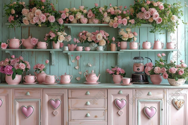 Gatsby Valentine Pink And Blue Rose Flower Kitchen Photography Backdrop ...