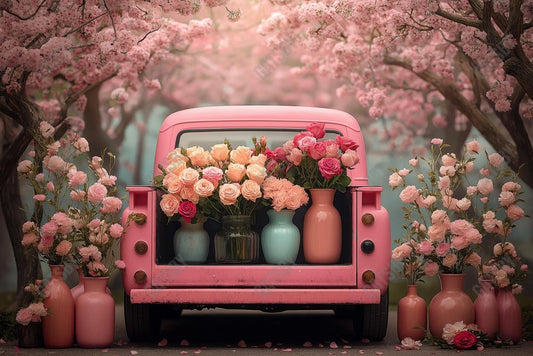 Gatsby Valentine Pink Flowers Truck Photography Backdrop Gbsx-01321