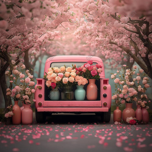 Gatsby Valentine Pink Flowers Truck Photography Backdrop Gbsx-01321