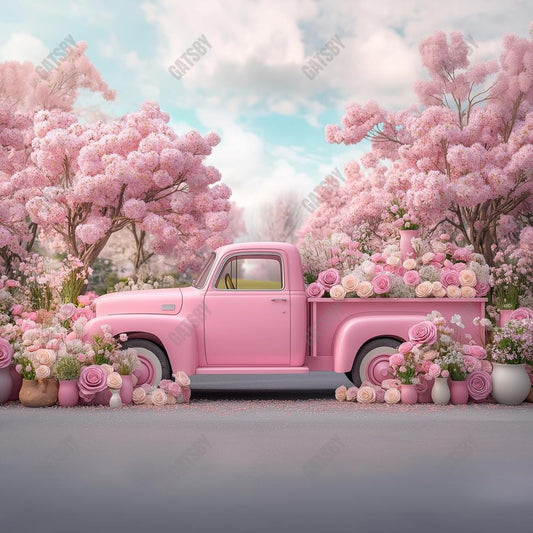 Gatsby Valentine Pink Flowers Truck Photography Backdrop Gbsx-01322