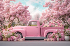 Gatsby Valentine Pink Flowers Truck Photography Backdrop Gbsx-01322