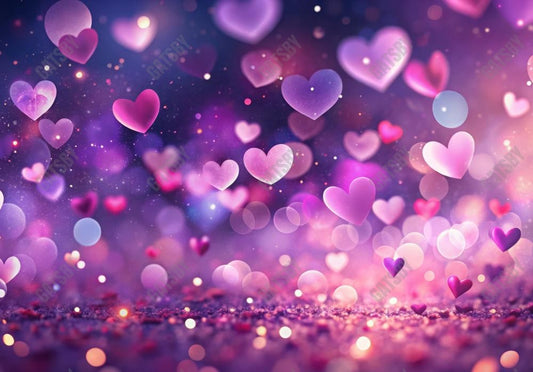 Gatsby Valentine Purple Bokeh Hearts Photography Backdrop Gbsx-01246