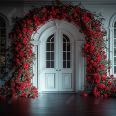 Gatsby Valentine Red Walls And White Doors Flower Photography Backdrop Gbsx-01416