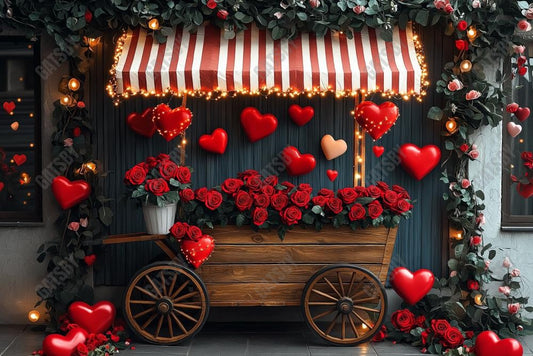 Gatsby Valentine Romantic Heart Roses Cart Photography Backdrop Gbsx-01334