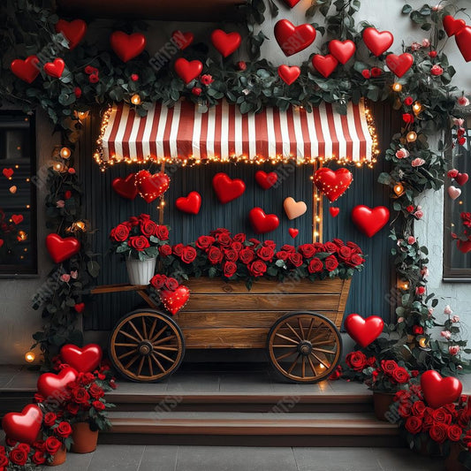 Gatsby Valentine Romantic Heart Roses Cart Photography Backdrop Gbsx-01334