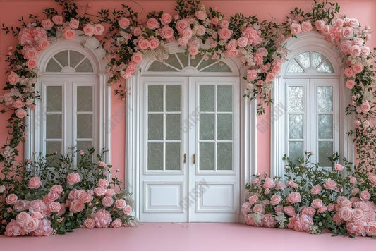 Gatsby Valentine Spring Pink Flower Door Photography Backdrop Gbsx-01343